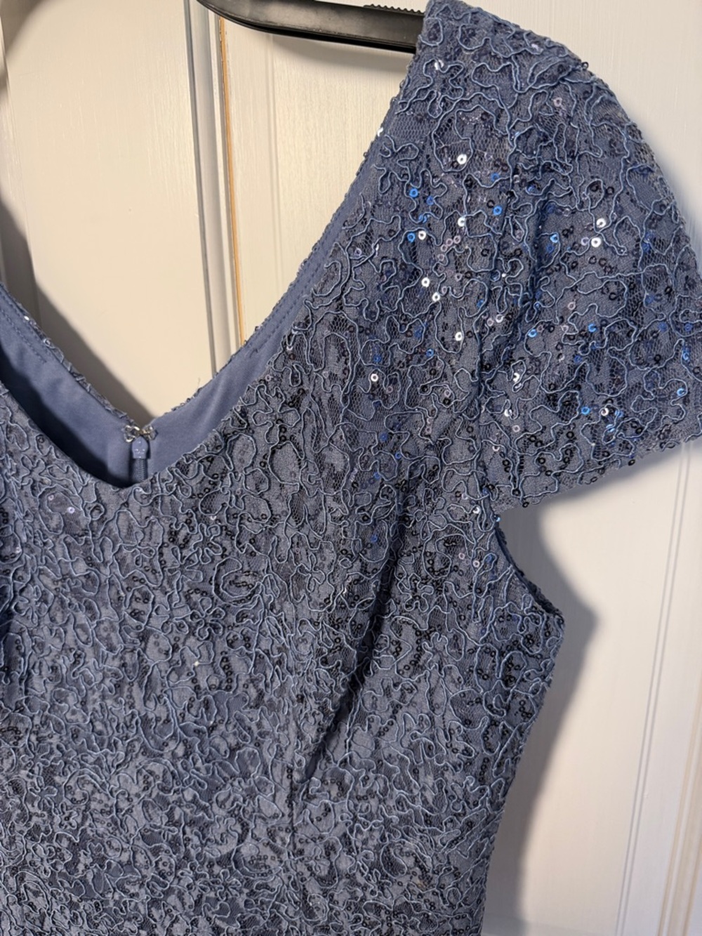 Alex Evenings Dusty Blue Lace Sequin Midi Dress - Picture 4 of 6